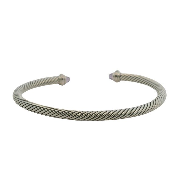 David Yurman 925 Sterling Classic 4mm Cable Bracelet Amethyst Diamonds - Picture 5 of 12